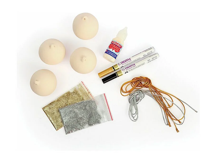 DIYSet 4 Weihnachtskugeln aus Keramik
