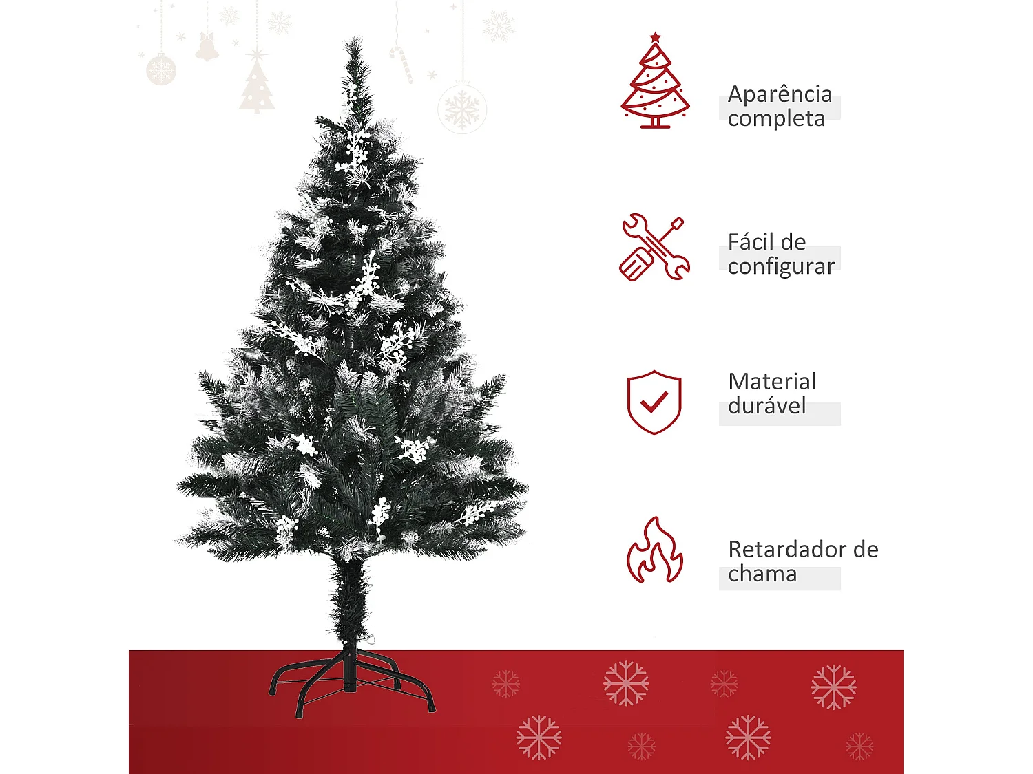 Árbol de Navidad Homcom 222 ramas 28 decoraciones verde 120 cm
