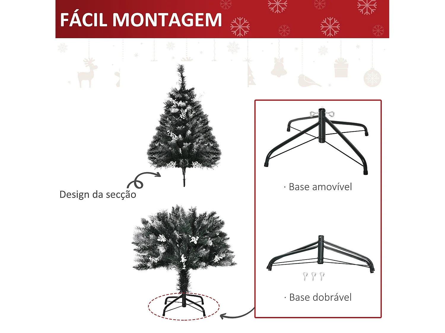 Árbol de Navidad Homcom 222 ramas 28 decoraciones verde 120 cm