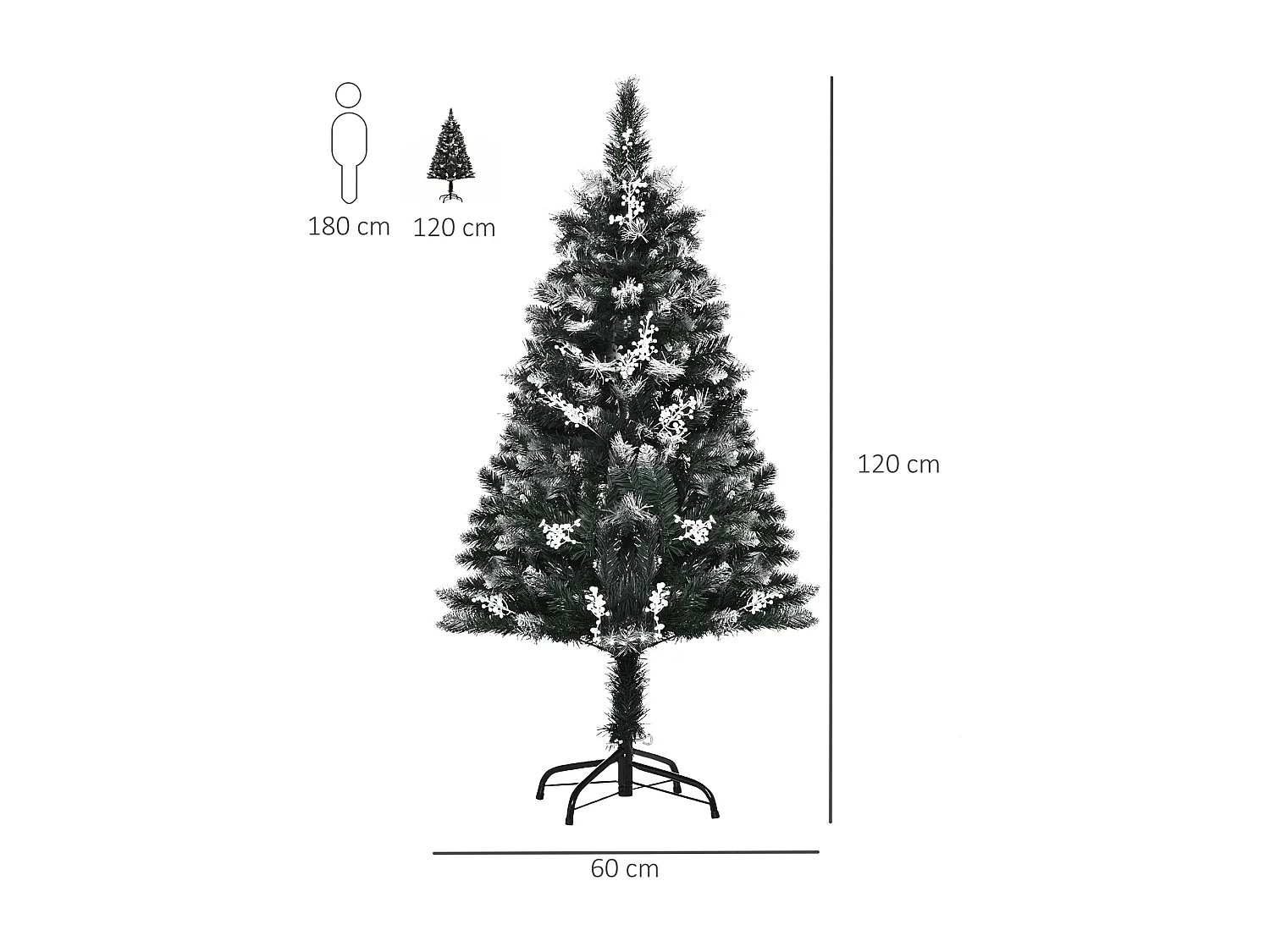Árbol de Navidad Homcom 222 ramas 28 decoraciones verde 120 cm