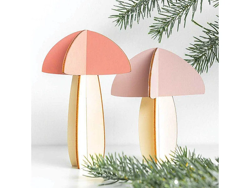 Décorations de Noël en bois - 2 champignons en relief
