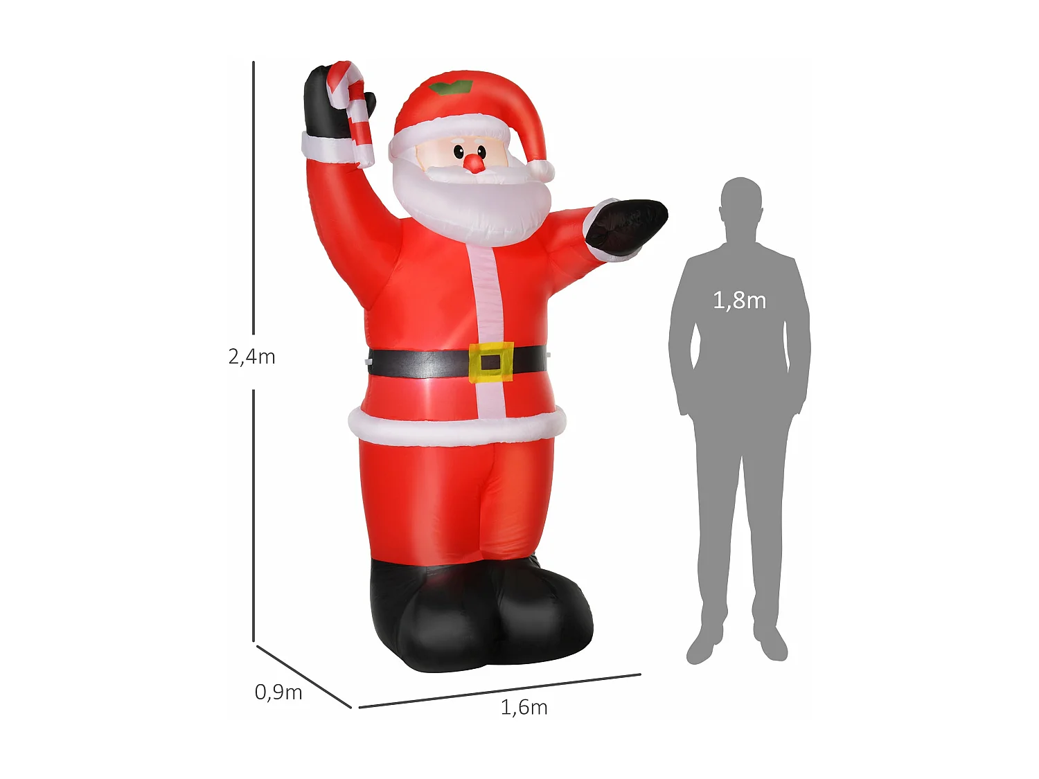 Decoração de Natal Insuflável Pai Natal com Luzes LED e Inflador Elétrico - 240 cm