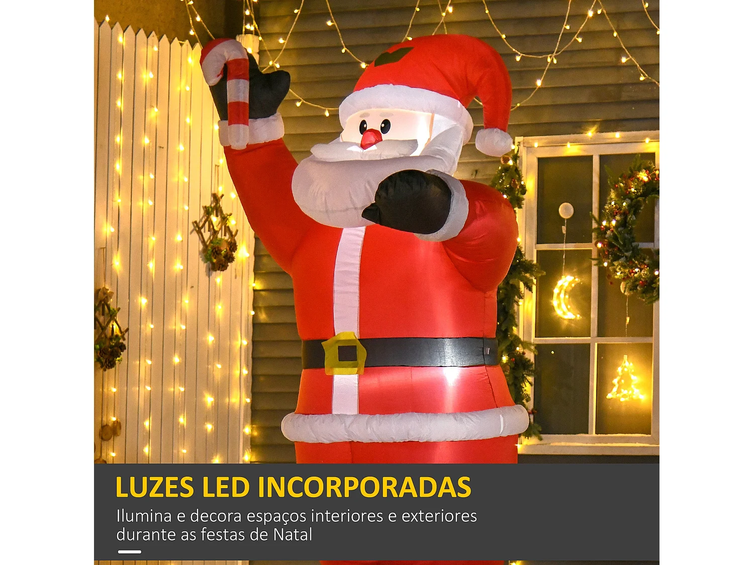 Decoração de Natal Insuflável Pai Natal com Luzes LED e Inflador Elétrico - 240 cm