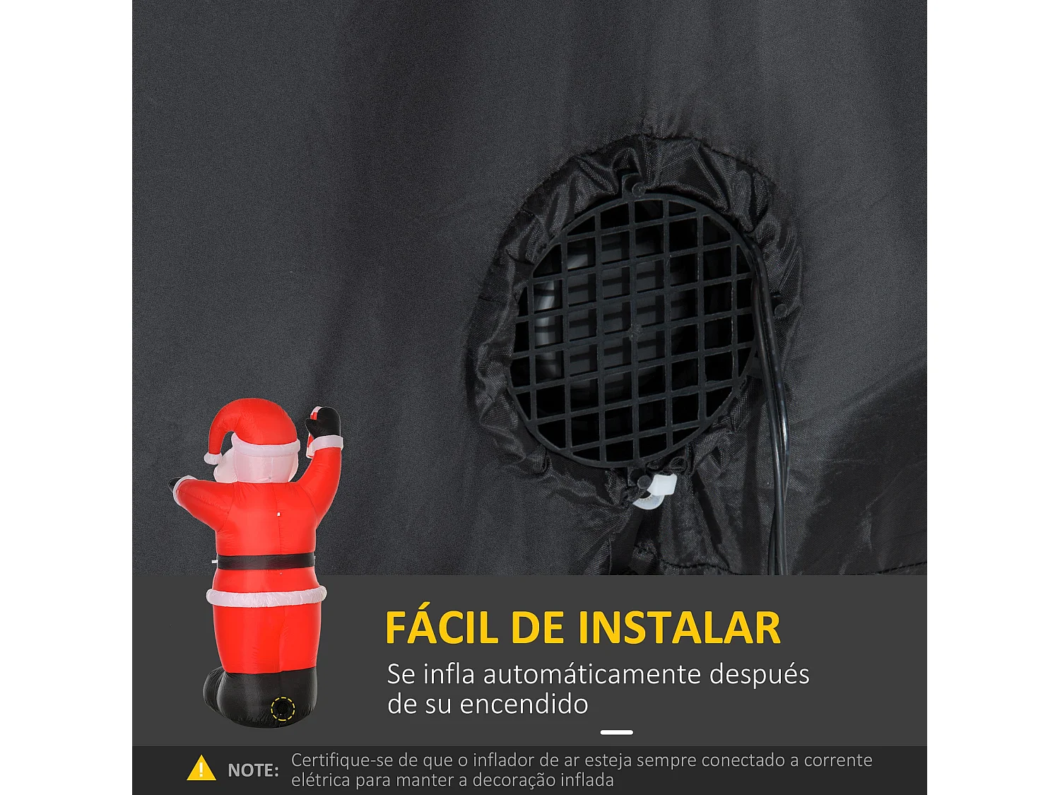 Decoração de Natal Insuflável Pai Natal com Luzes LED e Inflador Elétrico - 240 cm