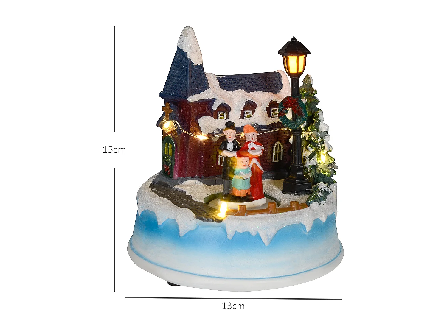 Decoração de Natal HOMCOM com Luzes LED e Música - Igreja Neve e Coro Giratório Multicolorido