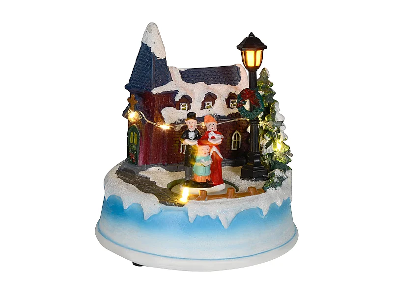 Decoração de Natal HOMCOM com Luzes LED e Música - Igreja Neve e Coro Giratório Multicolorido