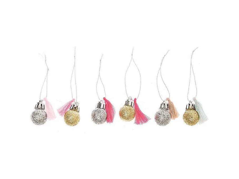 6 mini boules de Noël à paillettes et pompons fluo & pastel