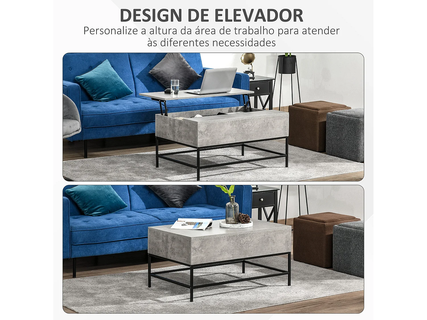 Mesa de centro elevable Arca Homcom con compartimento interior gris 45,5x90x60,5 cm