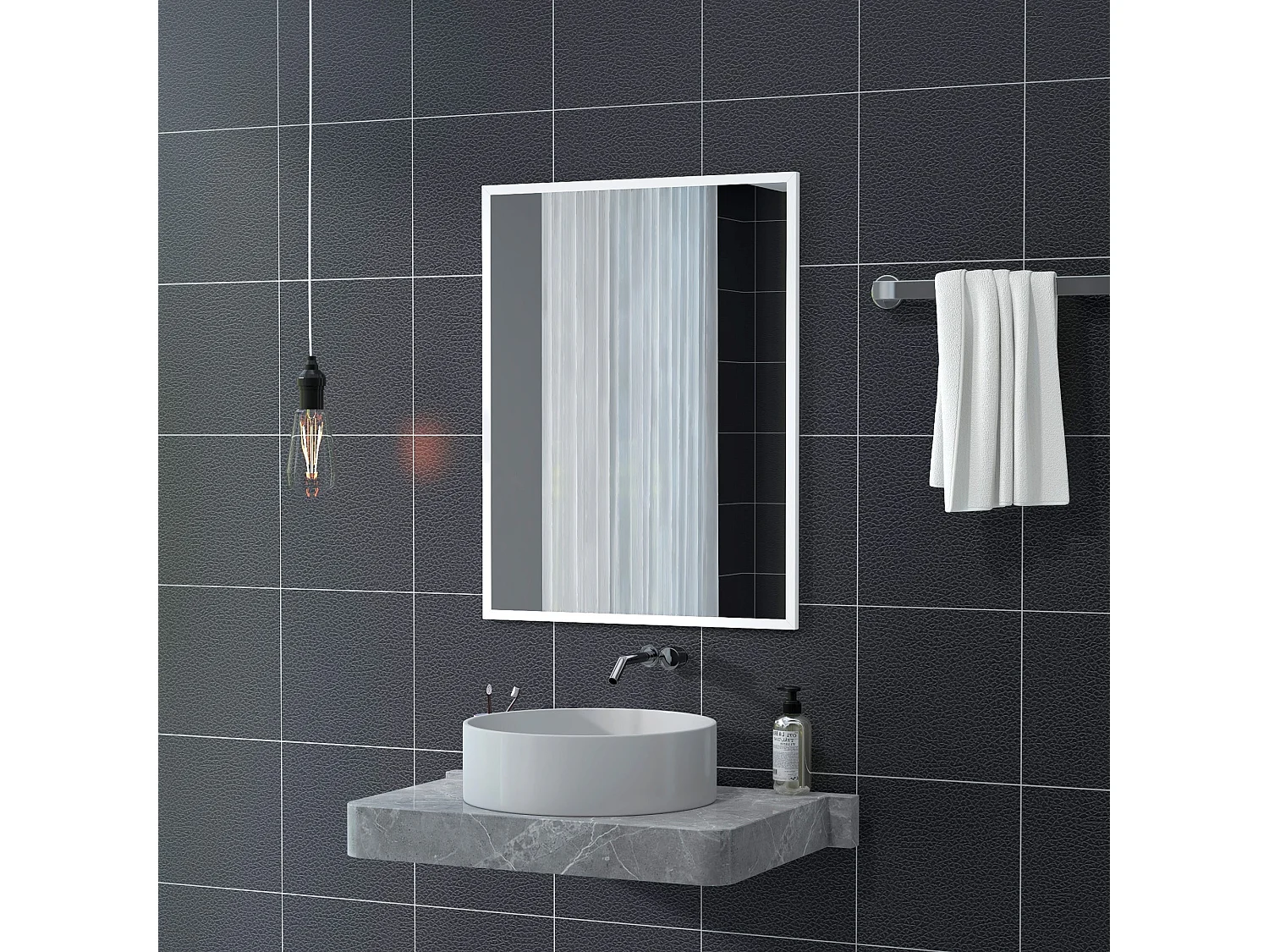 HOMCOM Espelho de Parede Decorativo 70x90 cm Espelho Retangular Espelho de Casa de Banho com 4 Ganchos Metálicos Estilo Moderno para Sala Quarto Entrada Branco