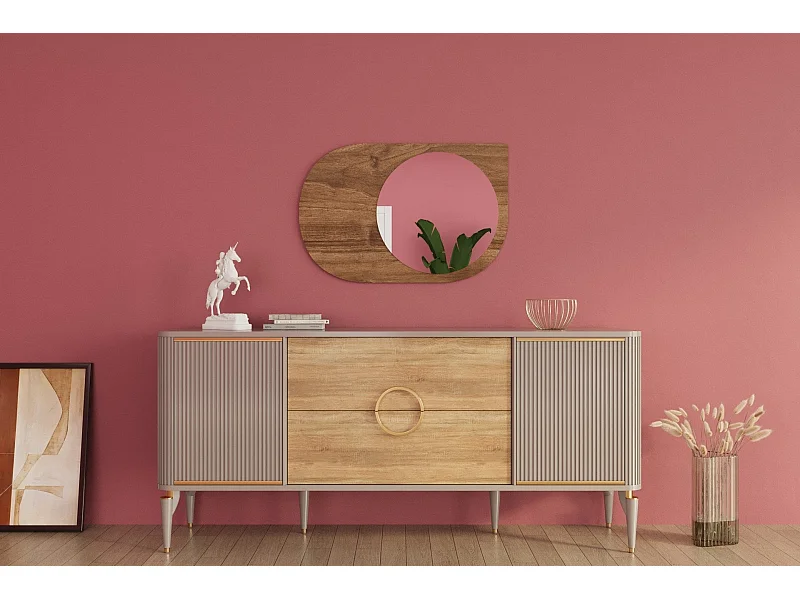 Espelho "Pubble" - 60 x 90 x 2,2 cm - Nogueira - Design Moderno