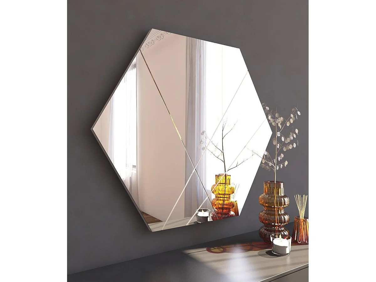 Miroir décoratif losange Dovine 70x60cm Bois Blanc