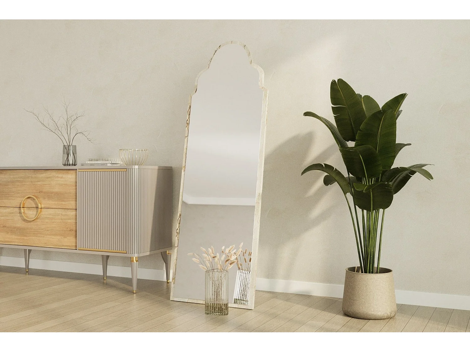 Miroir mural / sur pied Melta L50xH160cm Effet marbre blanc