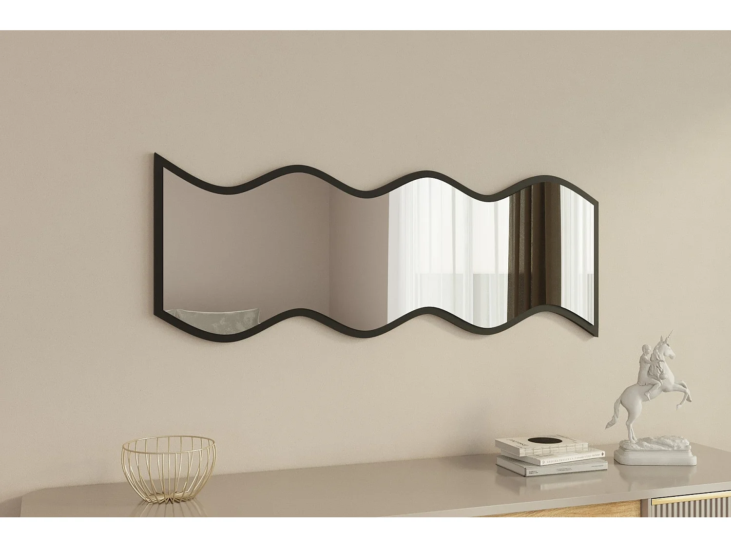 Espelho "Safi" - 40 x 120 x 2,2 cm - Branco e Preto - Design Moderno