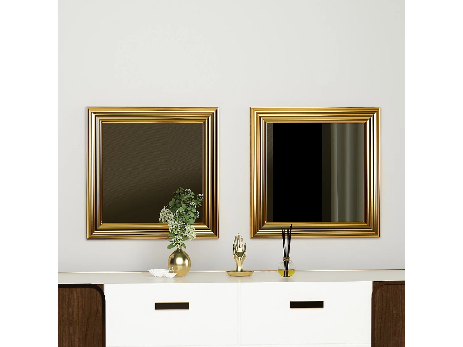 Conjunto de Espelhos Dourados "Bale" - 40x40x3cm (2 Peças) para Decoração Elegante