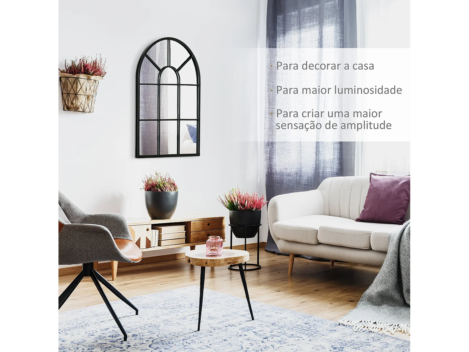 Espelho Decorativo Arco HOMCOM 50x70 cm em Metal Preto para Sala, Dormitório e Entrada
