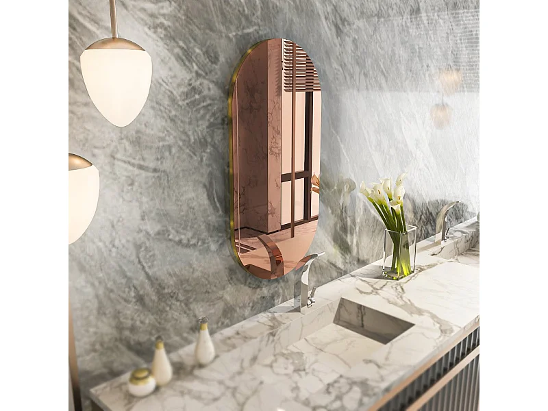 Espelho "Riors" - 45 x 85 x 2,2 cm - Bronze e Dourado - Design Moderno