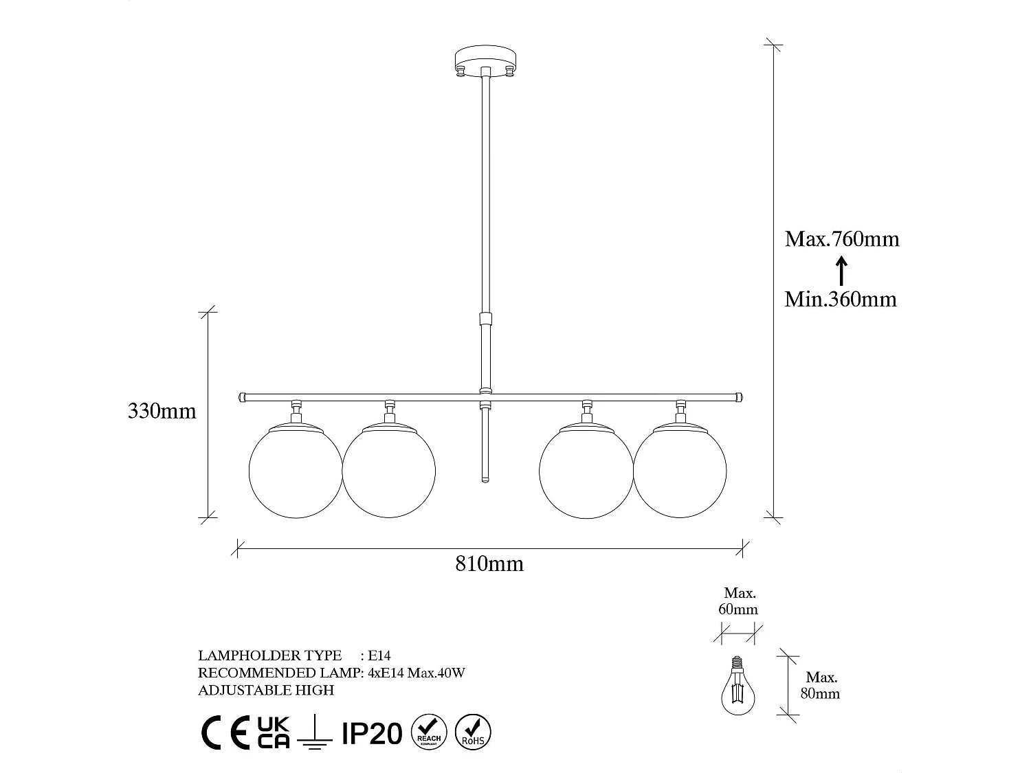 Candeeiro Preto e Creme Elegante com Altura Ajustável