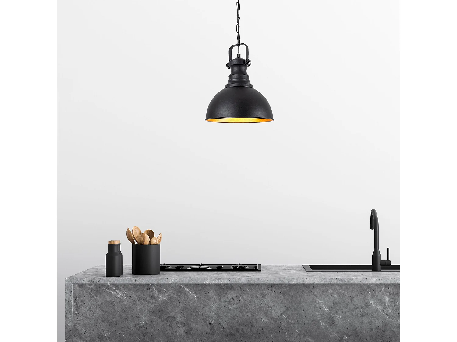 Candeeiro Moderno e Elegante com Corpo Metálico e Tampa de Madeira