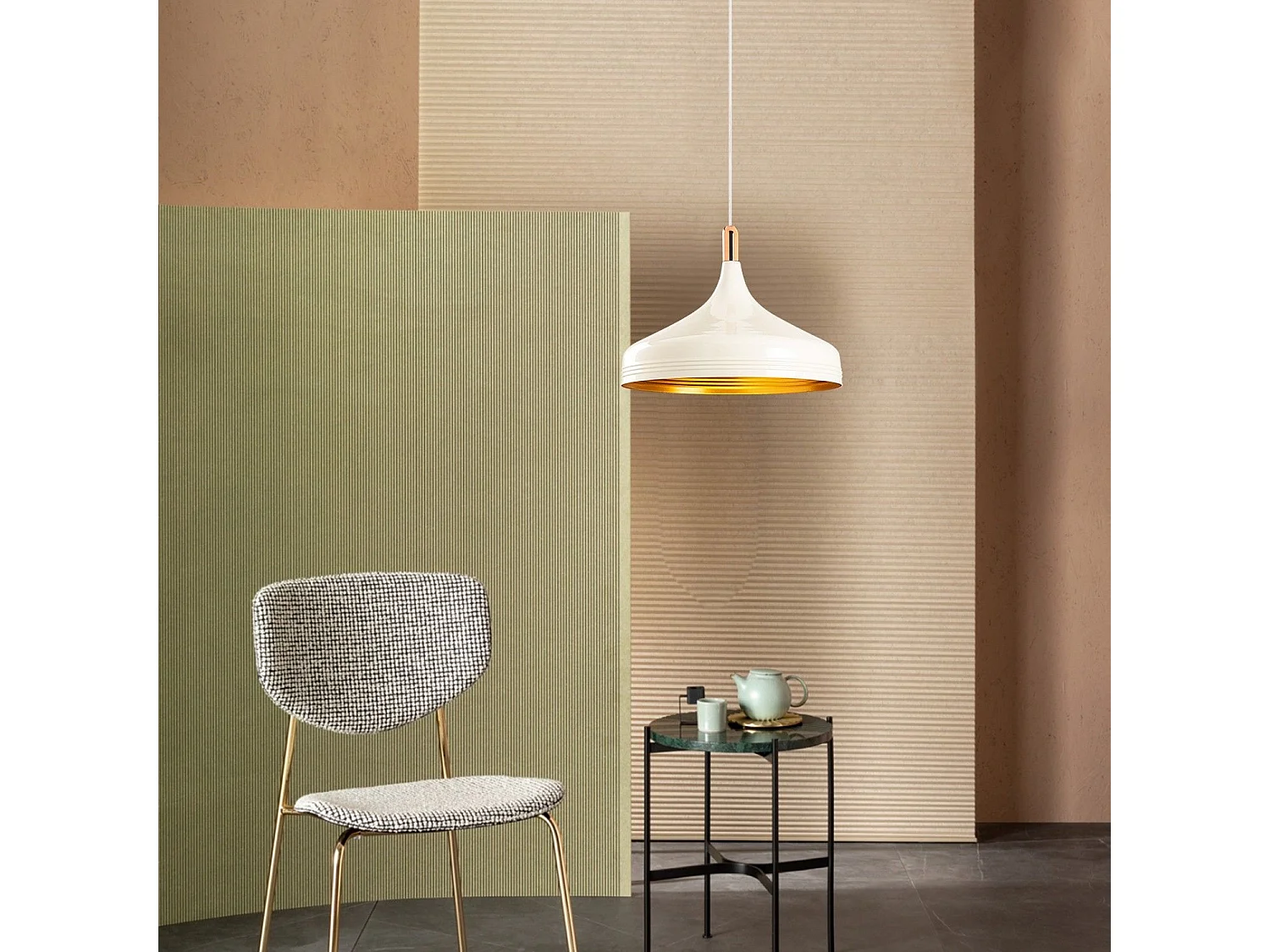 Suspension 1 lampe Randy D36cm Métal Blanc et Or antique