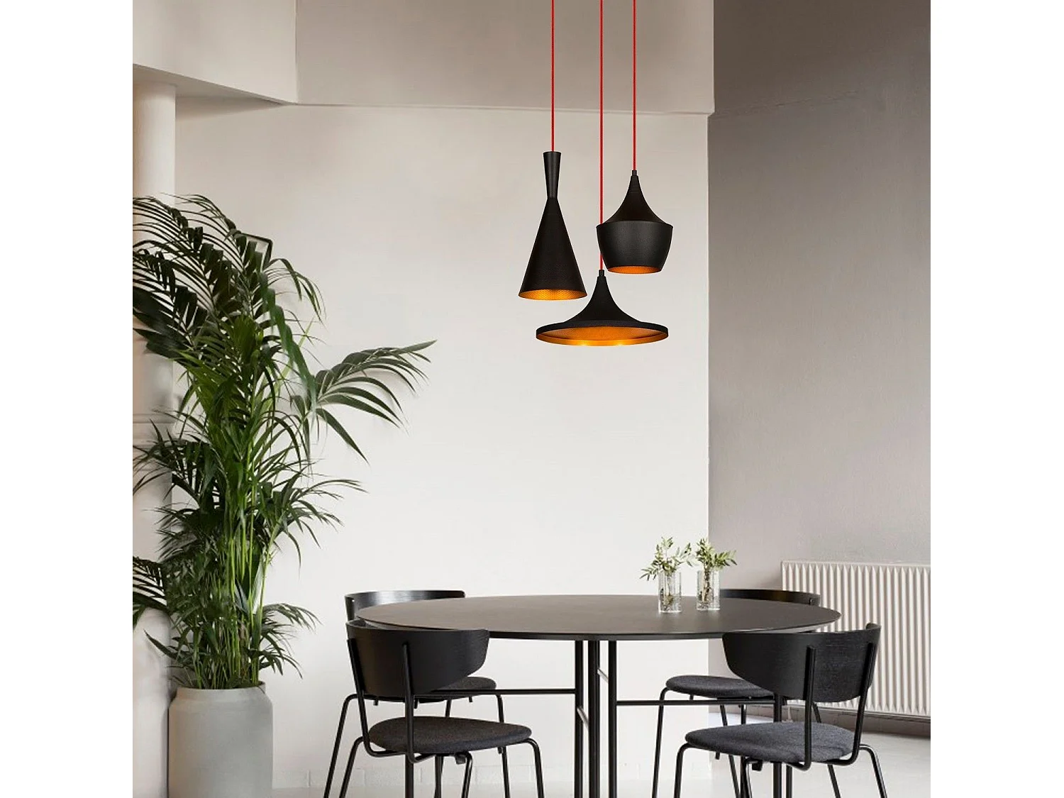 Suspension 3 lampes escalier Klipsch D51cm Métal Noir et Rouge