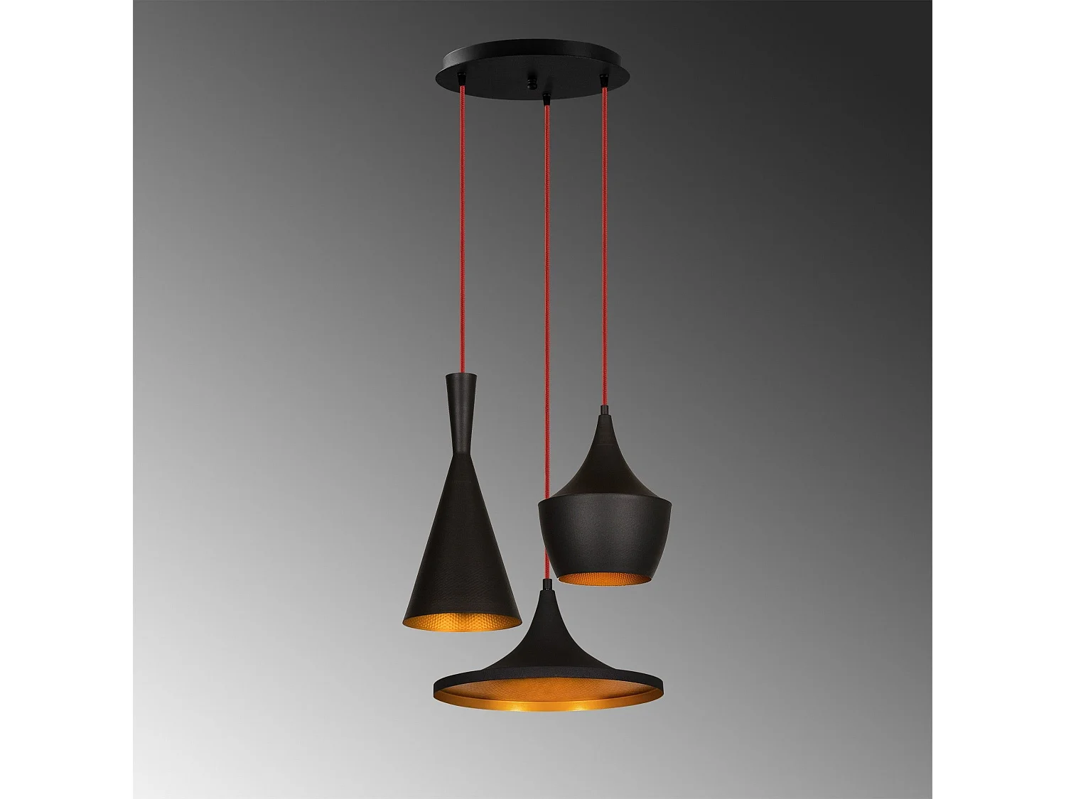 Suspension 3 lampes escalier Klipsch D51cm Métal Noir et Rouge