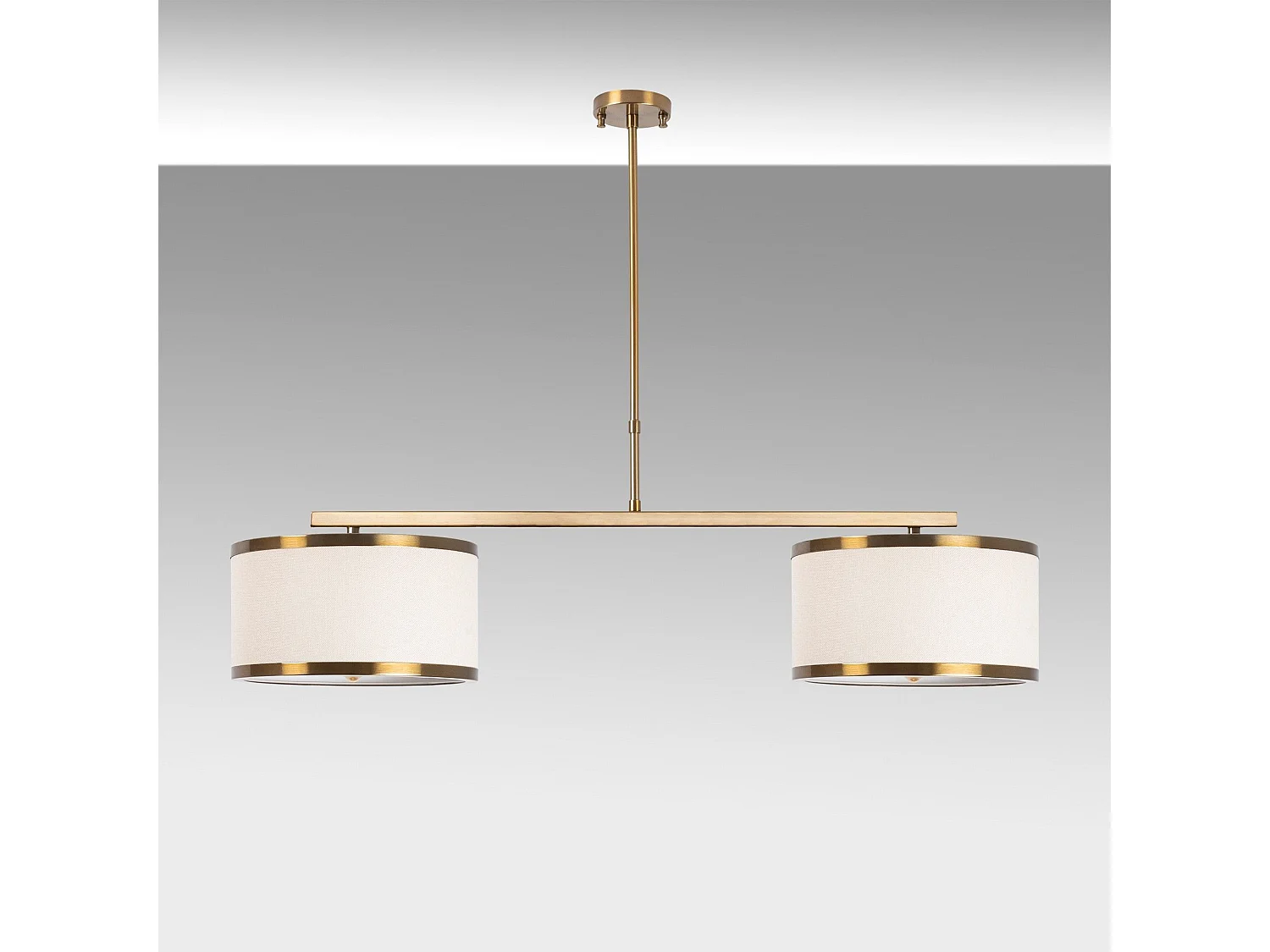 Suspension 2 abat-jour D30cm Renna 100cm Métal Blanc et Or