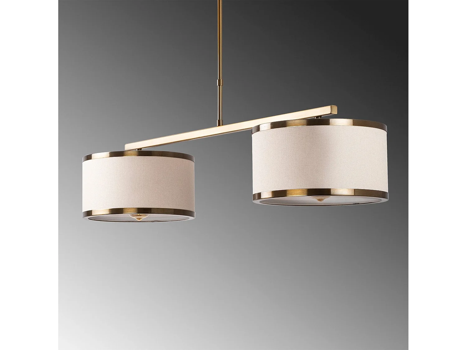 Suspension 2 abat-jour D30cm Renna 100cm Métal Blanc et Or