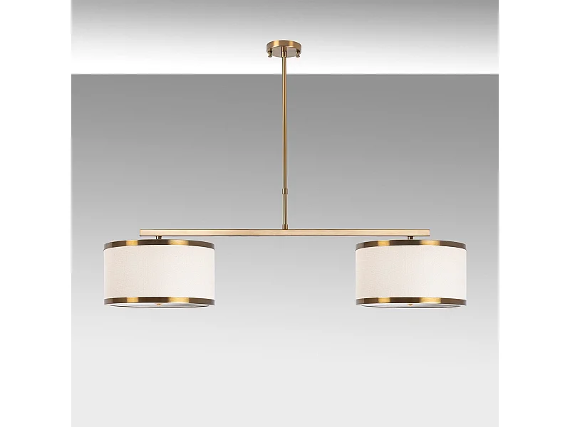 Suspension 2 abat-jour D30cm Renna 100cm Métal Blanc et Or