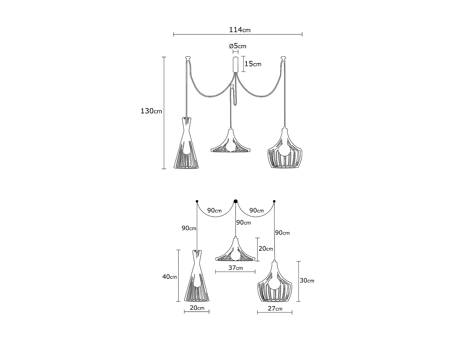 Suspension araignée filaire 3 lampes Snaya D114cm Métal Noir et Or rose