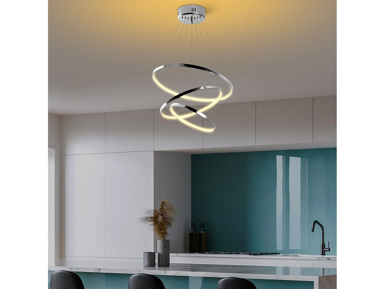 Candeeiro de Teto LED Regulável Simit - Cromado - Design Moderno 50x50x80 cm