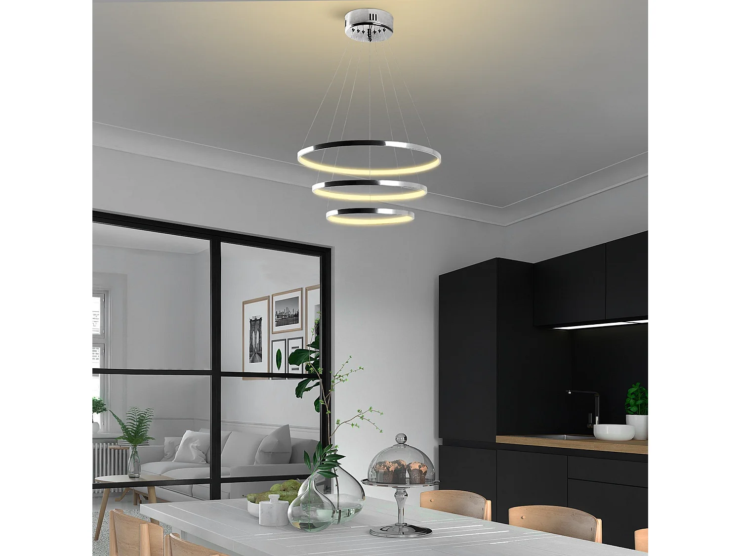 Candeeiro de Teto LED Regulável Simit - Cromado - Design Moderno 50x50x80 cm