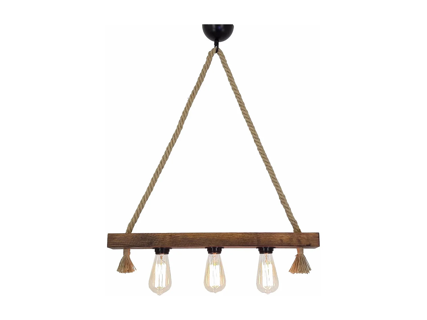 Suspension style rustique 3 lampes alignées Tarane L60cm Pin massif foncé