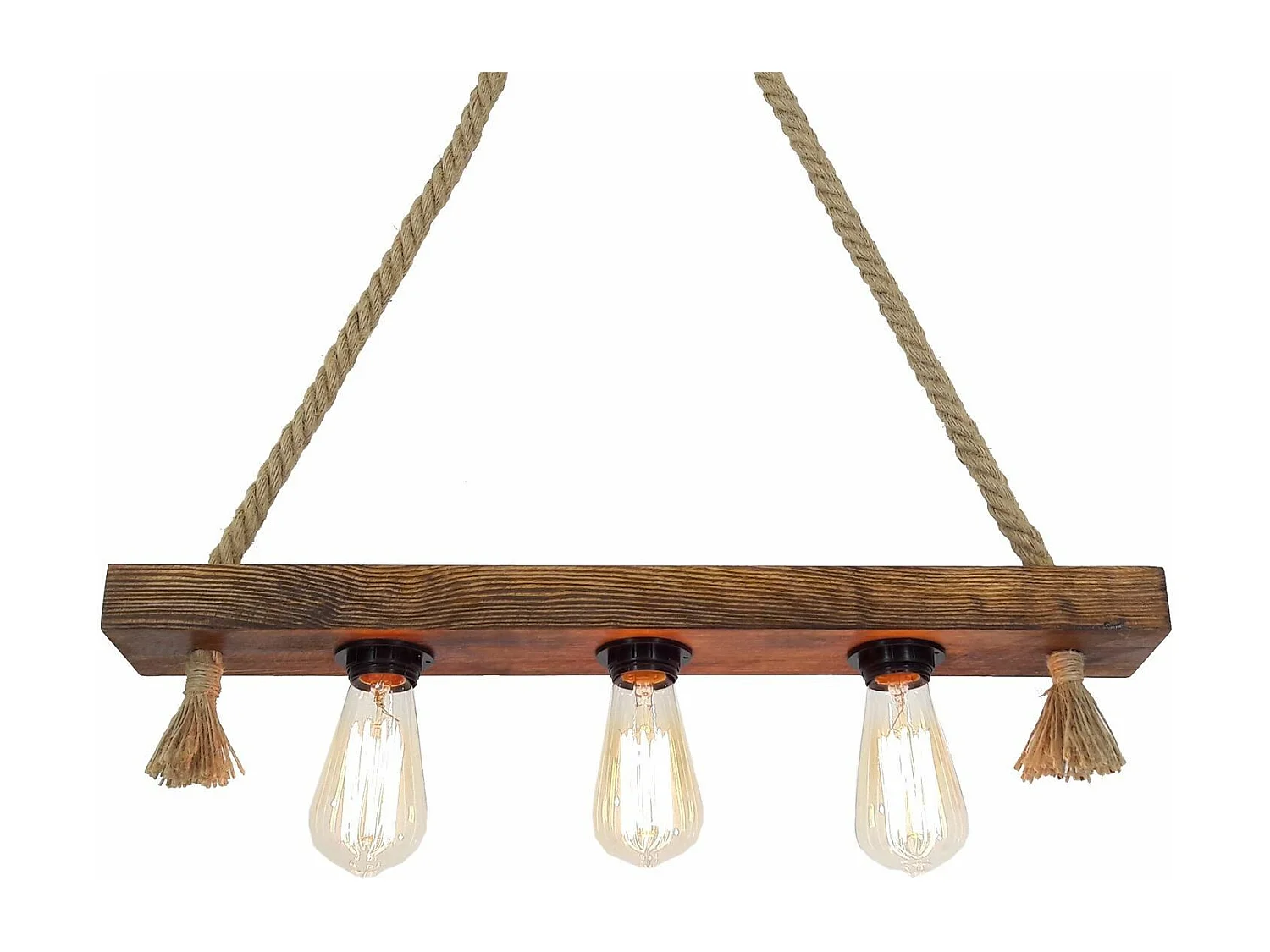 Suspension style rustique 3 lampes alignées Tarane L60cm Pin massif foncé