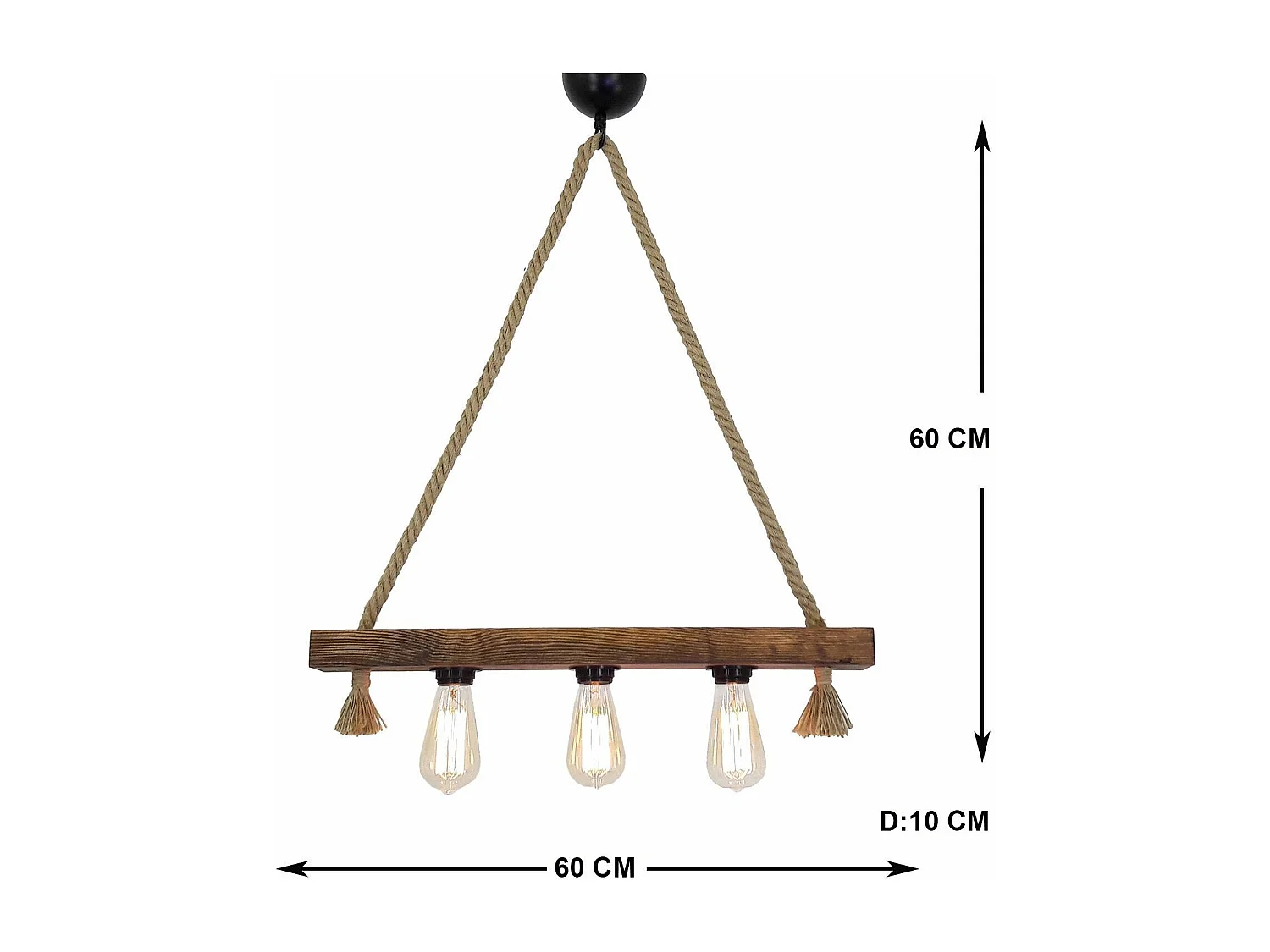 Suspension style rustique 3 lampes alignées Tarane L60cm Pin massif foncé