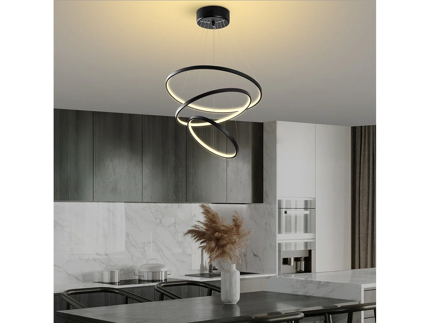 Candeeiro de Teto LED Simit Regulável Preto - Design Moderno e Elegante 50x50x80 cm