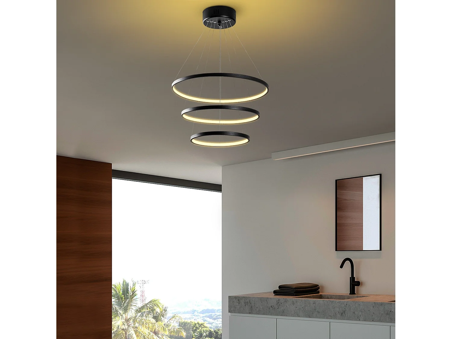 Candeeiro de Teto LED Simit Regulável Preto - Design Moderno e Elegante 50x50x80 cm