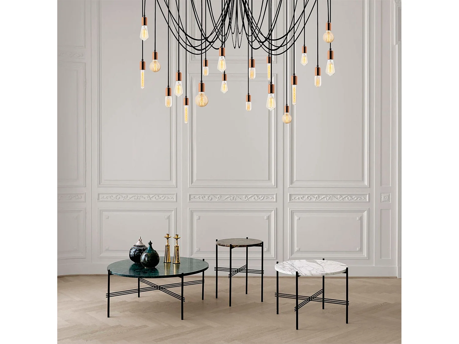 Suspension araignée 20 lampes Laterna D246cm Métal Or rose