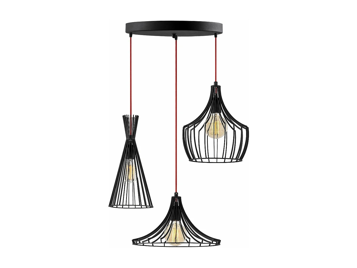 Suspension filaire 3 lampes saccade Snaya D55cm Métal Noir et Rouge