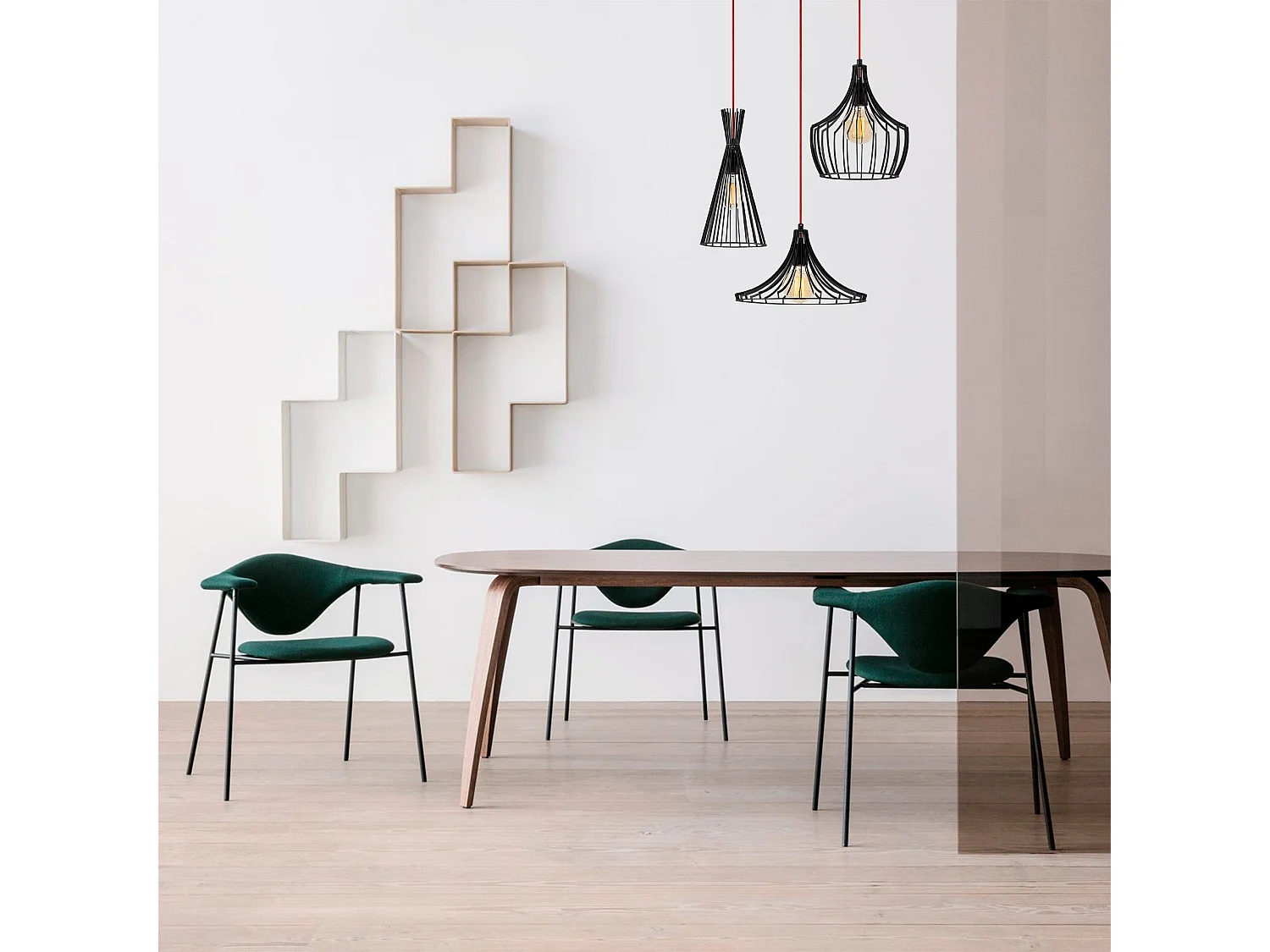 Suspension filaire 3 lampes saccade Snaya D55cm Métal Noir et Rouge