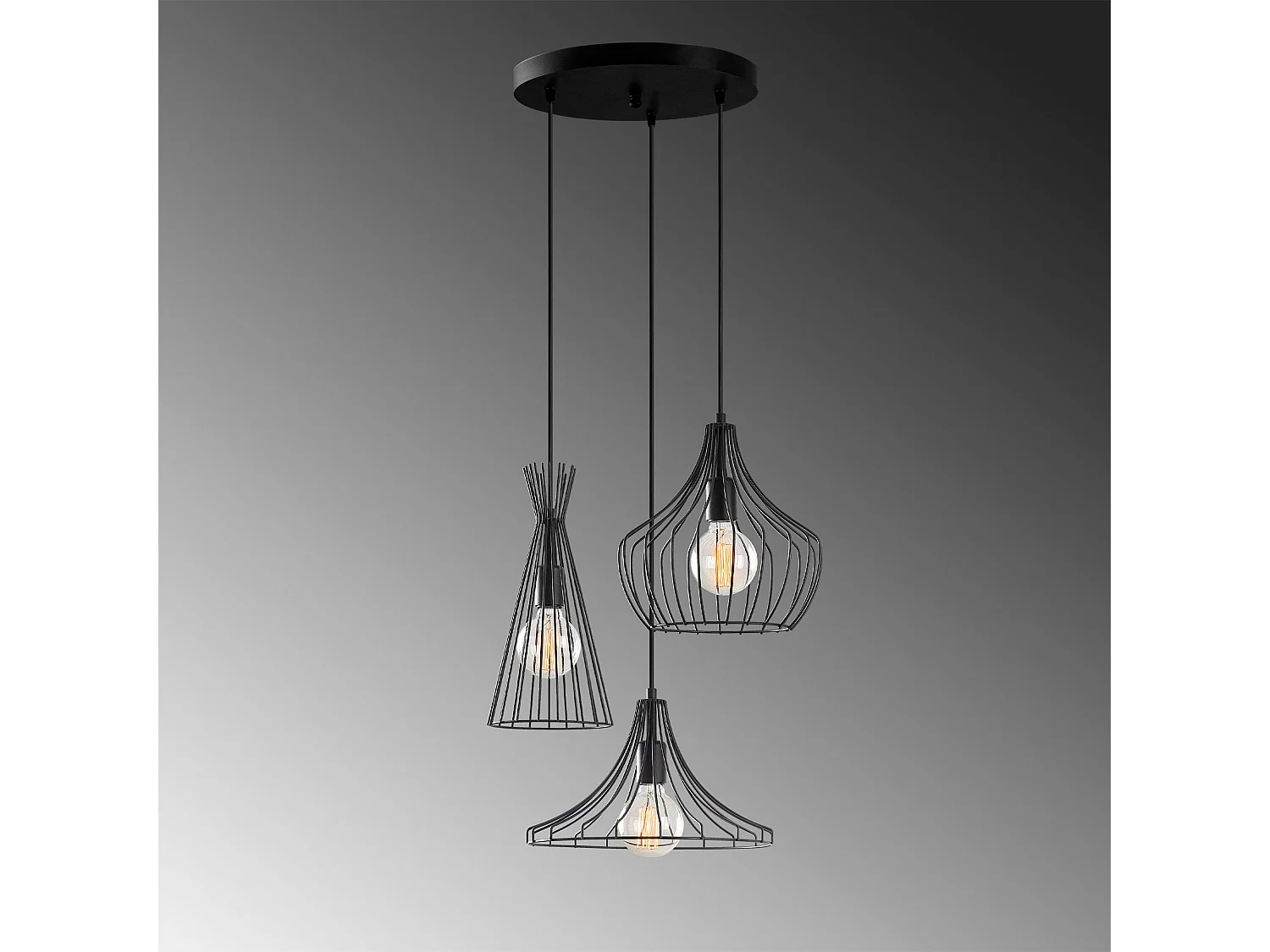 Suspension filaire 3 lampes saccade Snaya D55cm Métal Noir et Rouge