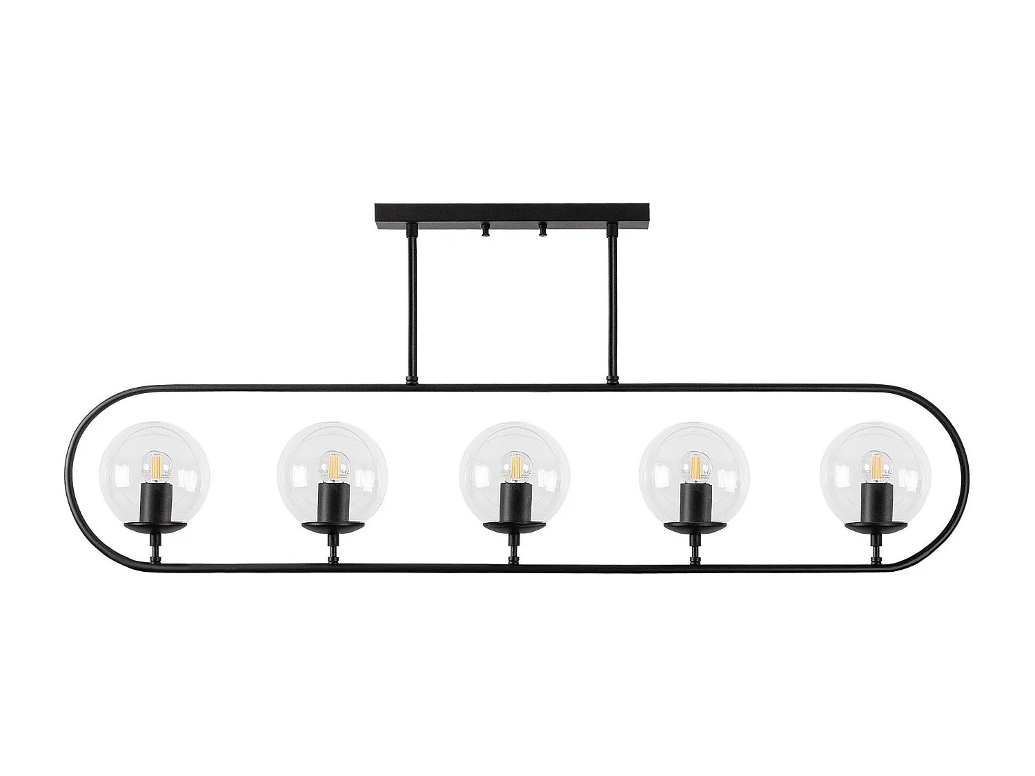 Suspension 5 lampes Vocrana 122cm Verre Transparent et Métal Noir
