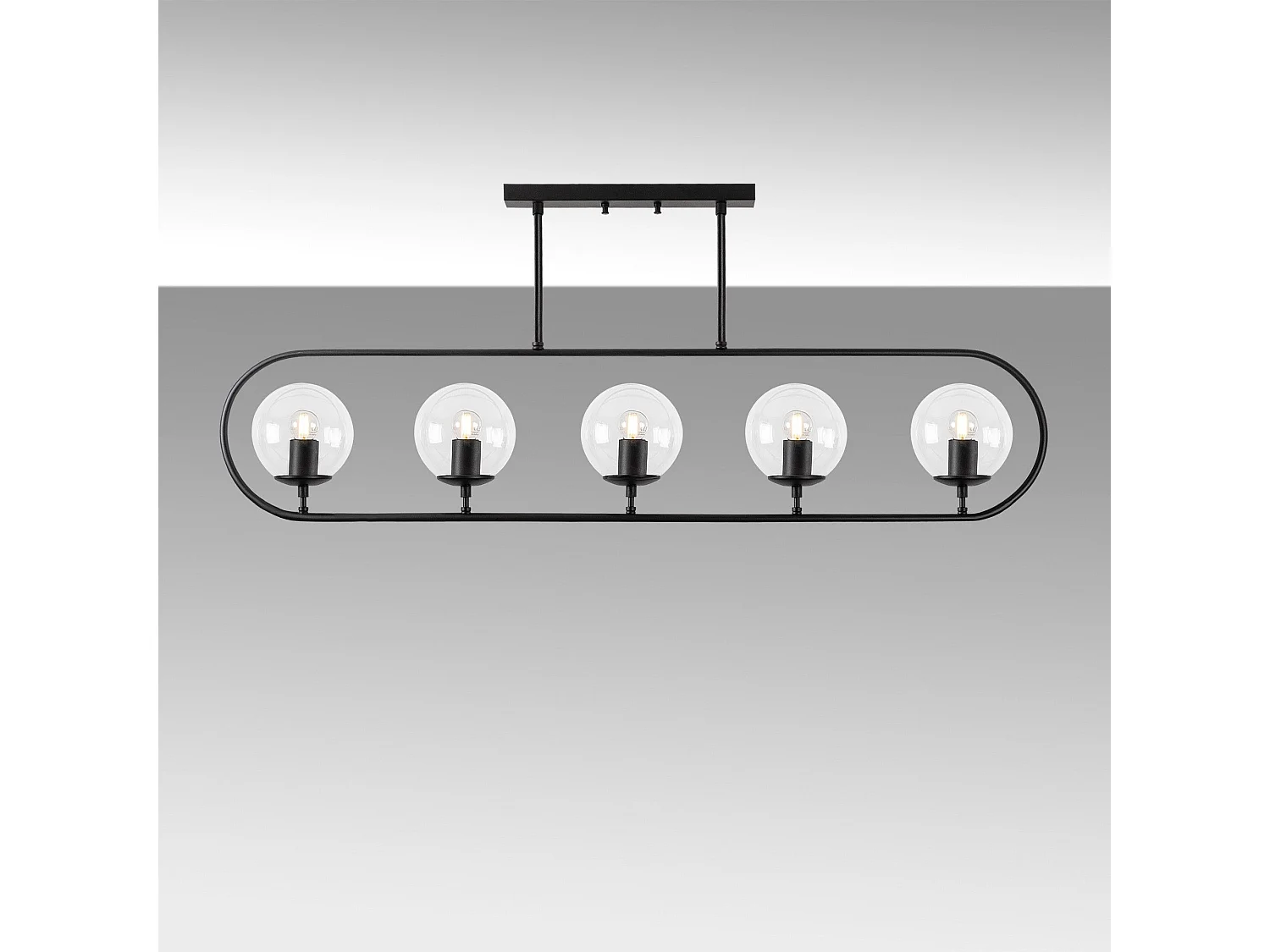 Suspension 5 lampes Vocrana 122cm Verre Transparent et Métal Noir