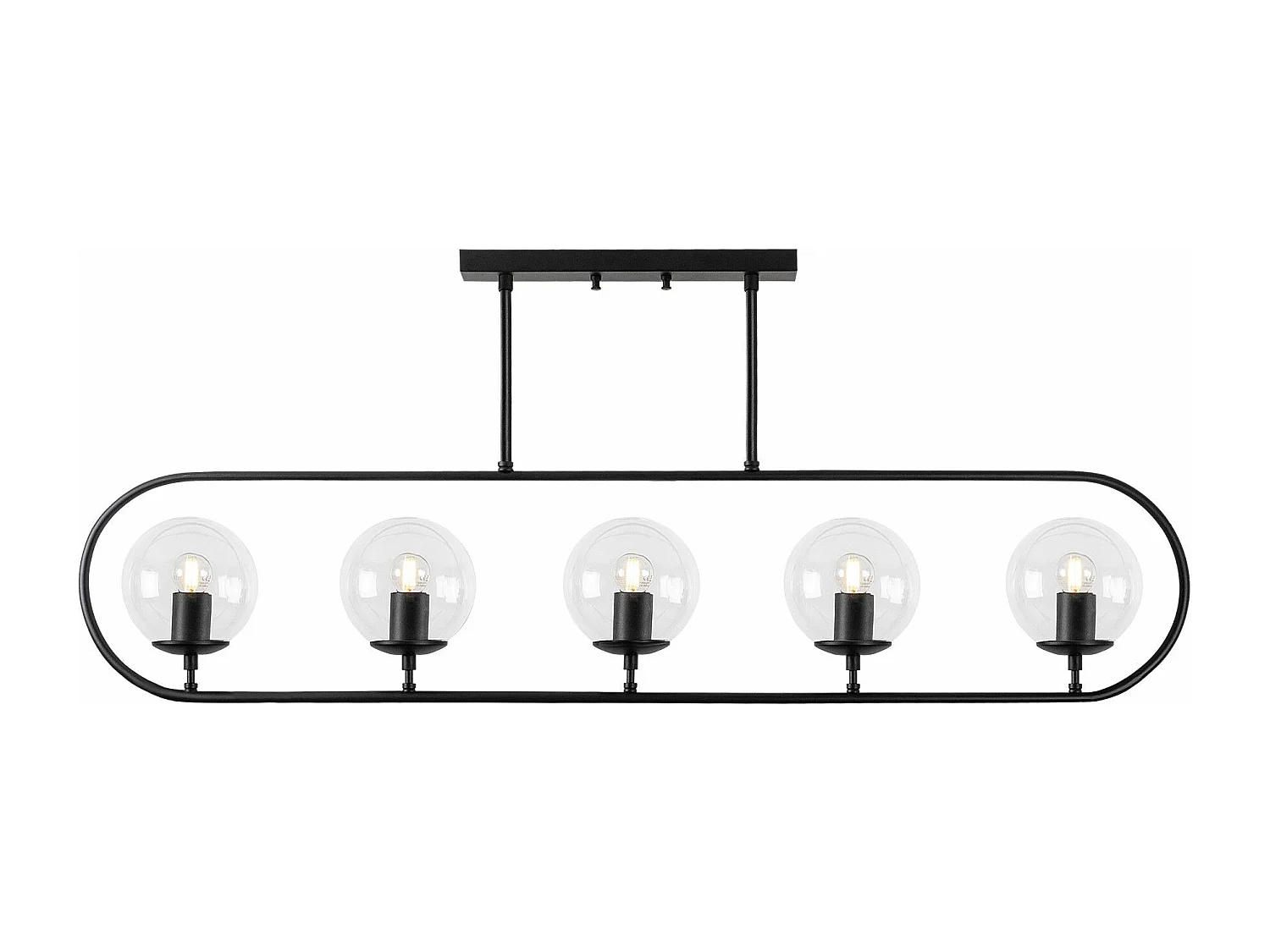 Suspension 5 lampes Vocrana 122cm Verre Transparent et Métal Noir
