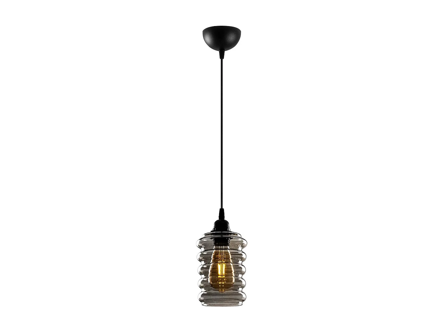 Suspension 1 lampe Mervin D12cm Métal Noir et Verre Fumé