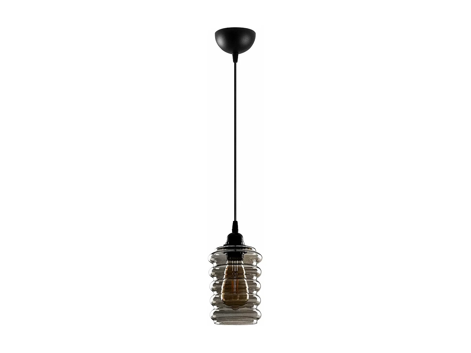 Suspension 1 lampe Mervin D12cm Métal Noir et Verre Fumé