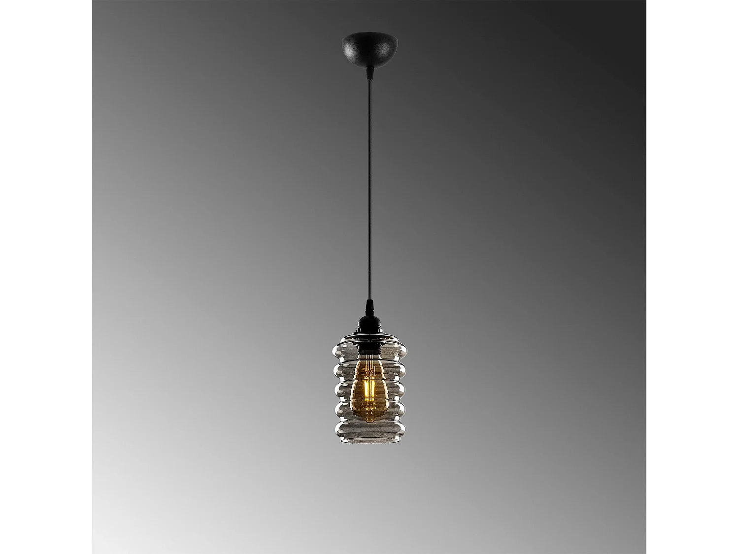Suspension 1 lampe Mervin D12cm Métal Noir et Verre Fumé