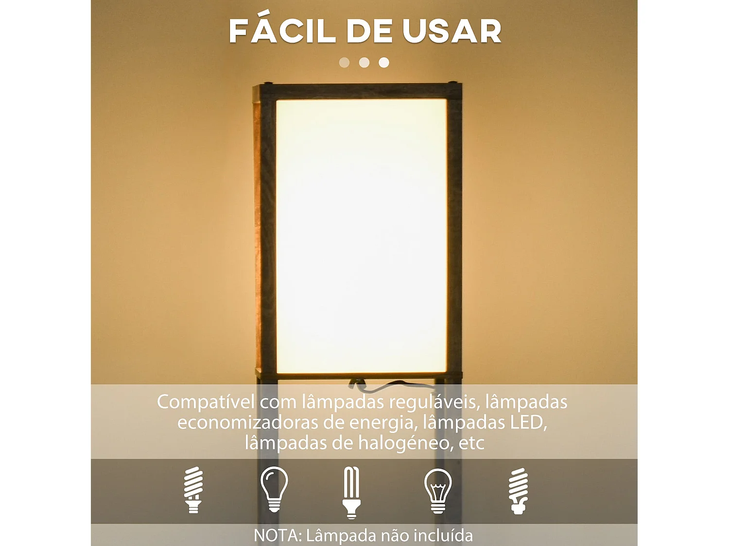 Candeeiro de Pé Moderno HOMCOM com 3 Prateleiras de Armazenamento - Marrom Rústico e Lâmpada E27