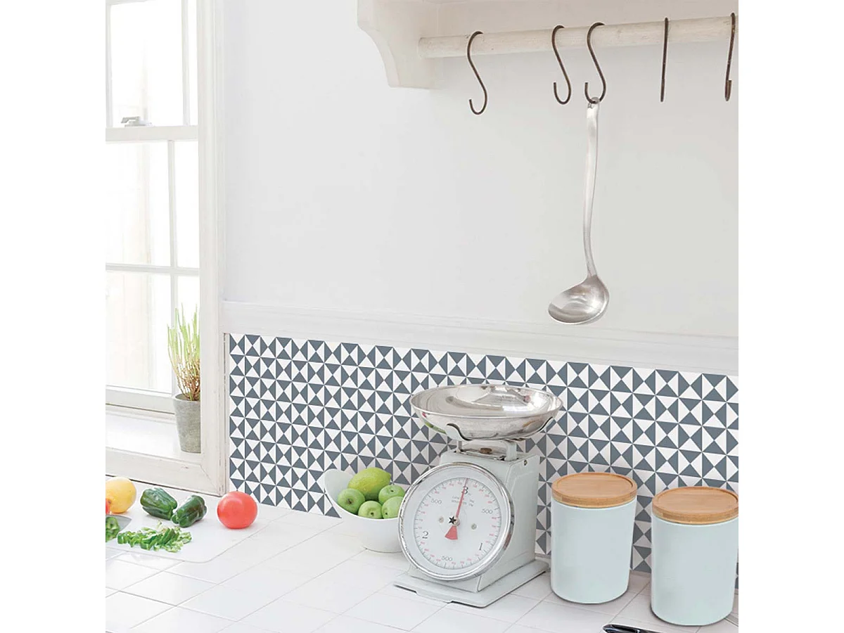 Tegelstickers 15 x 15 cm - Grijze en witte driehoeken