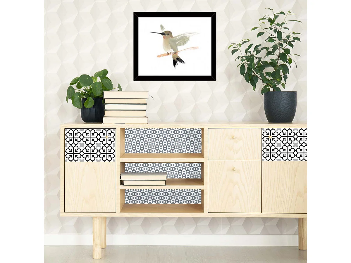 Fliesenaufkleber 15 X 15 cm Dreiecke in Grau Und Weiß