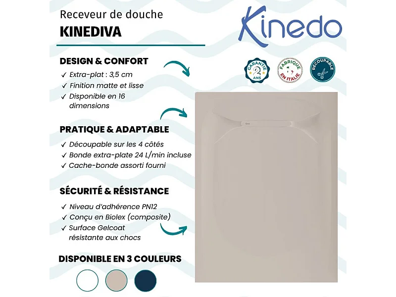 Receveur de douche KINEDO Kinediva extra-plat 140X90 Beige
